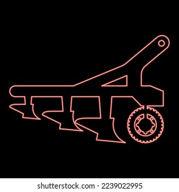 Neon plow for cultivating land before sowing farm products Tractor machanism equipment Industrial device red color vector illustration image flat style light