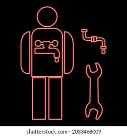 Neon plumber red color vector illustration flat style image