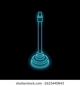 Neon plunger glowing on a dark background, representing plumbing services and drain cleaning solutions