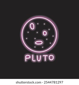 Neonpluto einzeln auf schwarzem Hintergrund. Pluto-Symbol mit leuchtenden Neonlinien. Vektorgrafik.