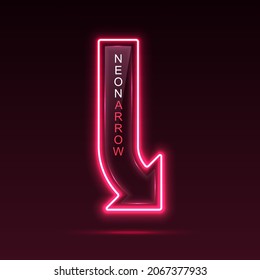 Neon pointer arrow with vertical text. Direction indicator.