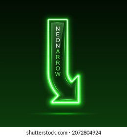 Neon pointer arrow with vertical text. Direction indicator.