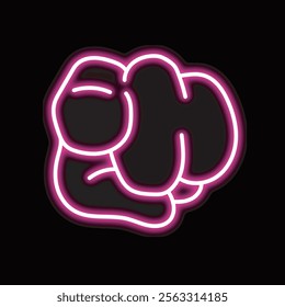 neon pointing hand isolated on black background. pointing hand icon with glowing neon lines. Vector illustration.
