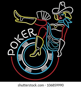 Neon Poker Banner in Vegas