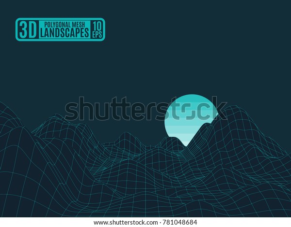 neon polygonal grid beryuzovye mountains\
vector work for\
advertising