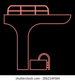 Neon pool with a diving tower red color vector illustration flat style light image