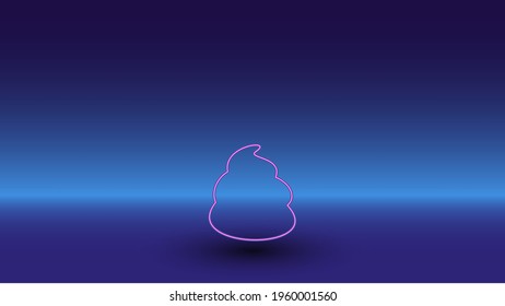 Neon poop symbol on a gradient blue background. The isolated symbol is located in the bottom center. Gradient blue with light blue skyline