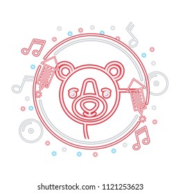 neon portrait bear wild music decoration