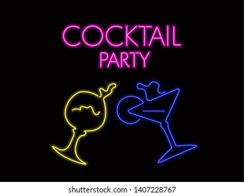 Neon poster of a cocktail party - Vector