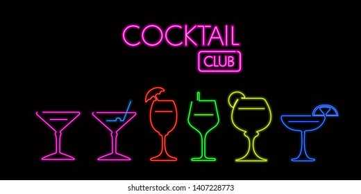 Neon poster of a cocktail party - Vector