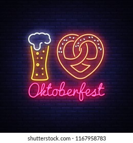 Neon Poster to oktoberfest festival vector. I Love Oktoberfest Concept Neon Sign Vintage vector engraving illustration for invitation to party. Design Template, trendy design, light banner. Vector