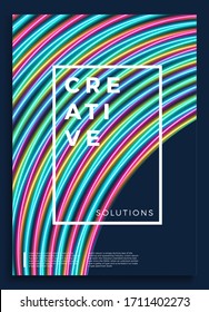Neon poster, retro design, 80s Sci-Fi pattern, Futuristic Background. Flyer template. Shapes, motion, abstract, geometric vector illustration for music party invitation, minimalist banner, 1980 print.