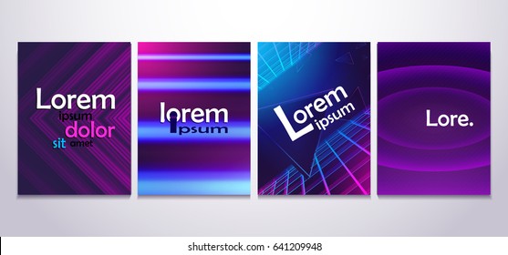 Neon poster, retro design, 80s Sci-Fi pattern, Futuristic Background. Flyer template. Shapes, motion, abstract, geometric vector illustration for music party invitation, minimalist banner, 1980 print
