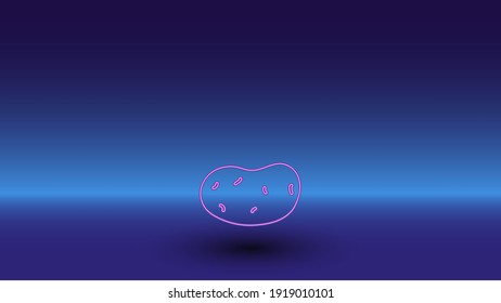 Neon potatoes symbol on a gradient blue background. The isolated symbol is located in the bottom center. Gradient blue with light blue skyline
