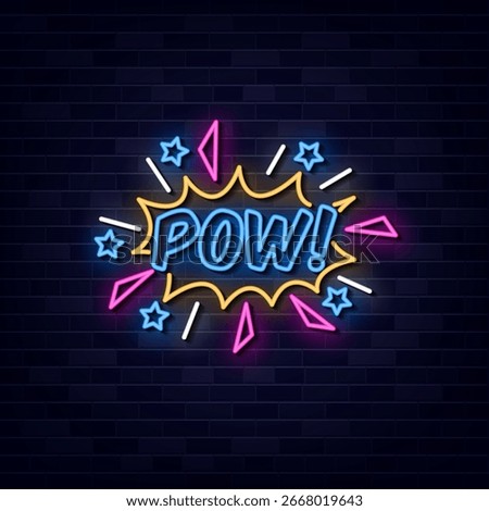 Neon POW! Comic Book Explosion on Brick Wall