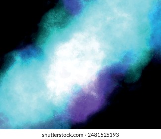 Neon powder explosion paint splatter artistic ink stains. Shiny magic sparkling blue green white spot flashing on black. Abstract colorful texture for web-design, website, presentations, digital print