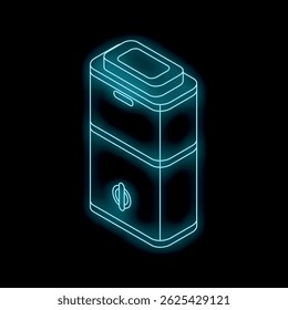 Neon power bank is glowing on a black background