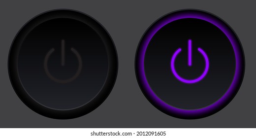 Neon Power Button on-off with violet color for web applications