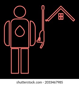 Neon power washing and gutter cleaning red color vector illustration flat style image