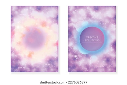 Neon Presentation. Minimalist Texture. Blue Round Fluid. Rainbow Design. Shiny Iridescent Template. Retro Poster. Memphis Flyer. Simple Dots. Violet Neon Presentation