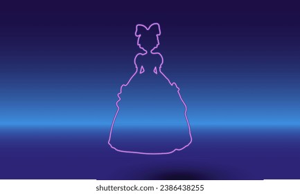 Neon princess symbol on a gradient blue background. The isolated symbol is located in the bottom center. Gradient blue with light blue skyline