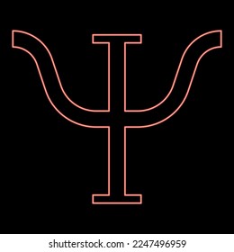 Neon psi greek symbol capital letter uppercase font red color vector illustration image flat style light