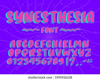 Neon psychedelic purple synestheis font type. Fully Editable.