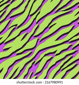 Neon psychedelic zebra print. Vintage vector seamless pattern. 70s, 80s, 90s colorful retro background.