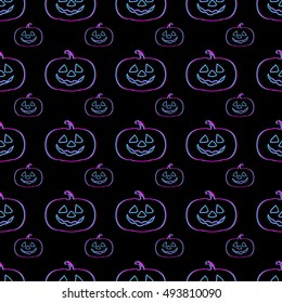 Neon pumpkins for Halloween. Seamless vector illustration for various creative projects