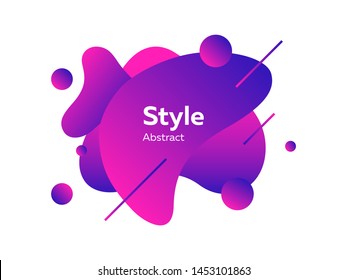 Neon purple abstract graphic elements on white background. Dynamical colored form and line. Gradient banner with irregular shapes. Template for logo, flyer, presentation design. Vector illustration