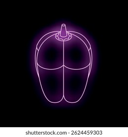 Neon purple bell pepper shining on a black background, creating a vibrant and eye catching image