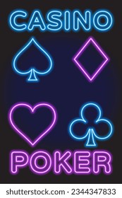 Neon Purple and Blue Casino Icons set vector illustration