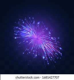 neon, purple burst of vector fireworks on replaceable mosaic background, holiday concept