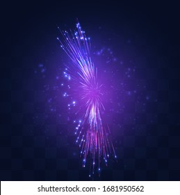 neon, purple burst of vector fireworks on replaceable mosaic background, holiday concept