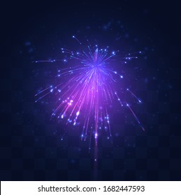 neon, purple burst of vector fireworks on replaceable mosaic background, holiday concept