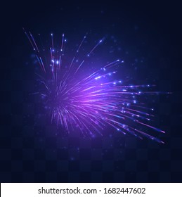 neon, purple burst of vector fireworks on replaceable mosaic background, holiday concept