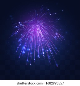 neon, purple burst of vector fireworks on replaceable mosaic background, holiday concept