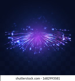 neon, purple burst of vector fireworks on replaceable mosaic background, holiday concept