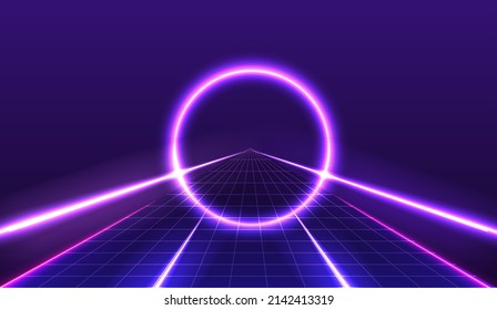 Neon purple circle background. Vector illustration.