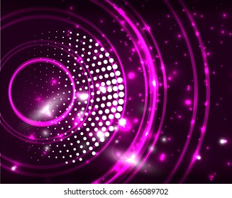 Neon purple circles vector abstract pattern background