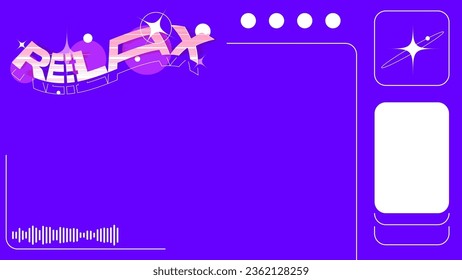 Neon Purple Colored Background with Minimal Y2K Art Lines Frame Template