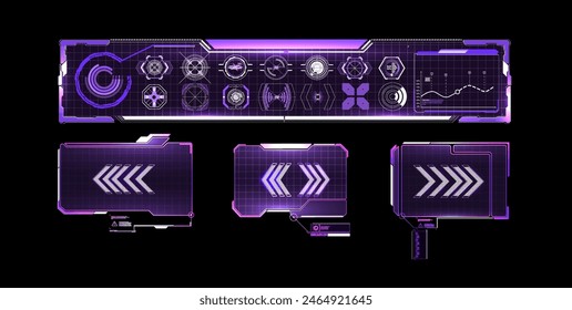 Neon Purple Futuristic Interface Elements for Sci-Fi and High-Tech Design