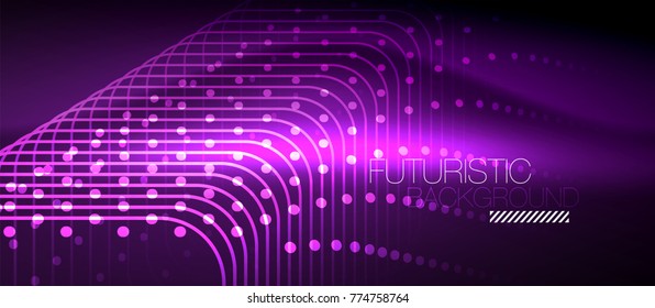 Neon purple glowing techno lines, hi-tech futuristic abstract background template with square shapes