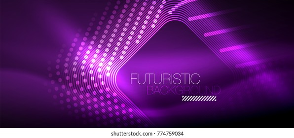 Neon Purple Glowing Techno Lines, Hi-tech Futuristic Abstract Background Template With Square Shapes