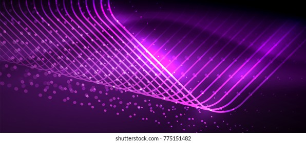 Neon purple glowing techno lines, hi-tech futuristic abstract background template with square shapes