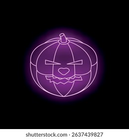Neon purple halloween pumpkin glowing on a black background