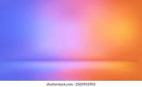 Neon purple orange gradient studio background, Empty room for product display, Vibrant wallpaper and floor for dance, Festival, Entertainment.