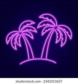 Neon Purple Palm Trees on Dark Blue Wall background vector illustration