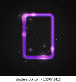 Neon purple rectangle frame with space for text. Abstract electric light background.