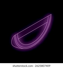 Neon purple slice of watermelon is glowing on a black background